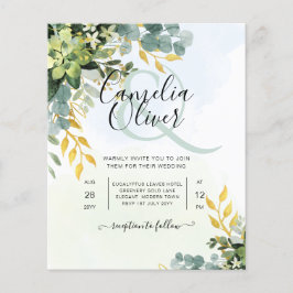 BUDGET Greenery Gold Eukalyptus Blätter Hochzeit Flyer