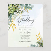 BUDGET Greenery Gold Eukalyptus Blätter Hochzeit Flyer (Vorne)