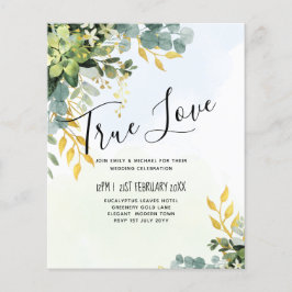 BUDGET Greenery Gold Eukalyptus Blätter Hochzeit Flyer