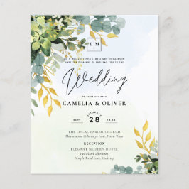 BUDGET Greenery Gold Eukalyptus Blätter Hochzeit Flyer