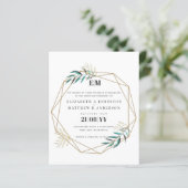 Budget Greenery Gold Geometric Wedding Einladungen (Stehend Vorderseite)