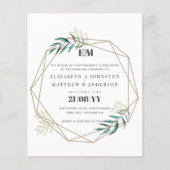 Budget Greenery Gold Geometric Wedding Einladungen (Vorderseite)