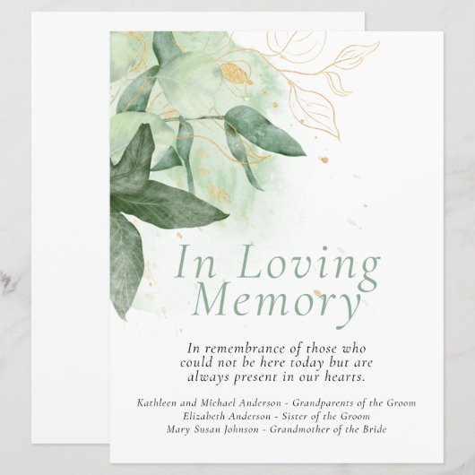 Budget Greenery Gold Wedding Erinnerungszeichen (Vorne/Hinten)