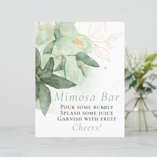 Budget Greenery Gold Wedding Mimosa Bar Sign (Stehend Vorderseite)