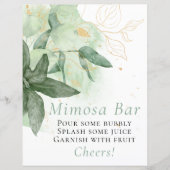 Budget Greenery Gold Wedding Mimosa Bar Sign (Vorderseite)