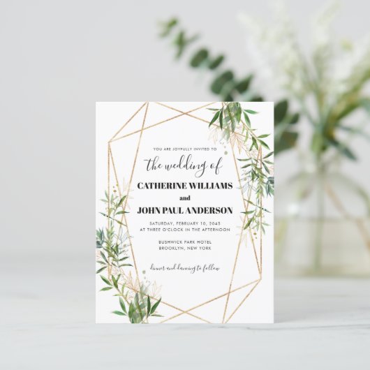 Budget Greenery Leaf Foliage Gold Moderne Hochzeit (Stehend Vorderseite)