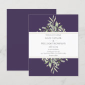 Budget Greenery Lila Hochzeitseinladung (Vorne/Hinten)