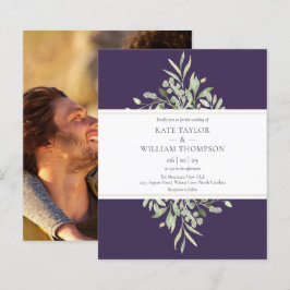 Budget Greenery Lila Wedding Foto Einladung
