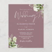 Budget Greenery Mauve Wedding Einladung (Vorderseite)