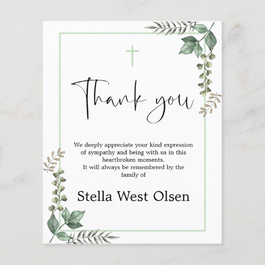 Budget Greenery Memorial Danke Karte (Vorderseite)