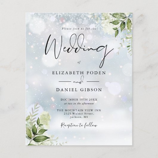 Budget Greenery Monogram Winter Wedding Einladung (Vorderseite)
