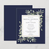 Budget Greenery Navy Blue Bridal Dusche Einladung (Vorne/Hinten)