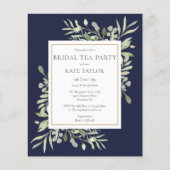 Budget Greenery Navy Blue Bridal Tea Party Einladu (Vorderseite)