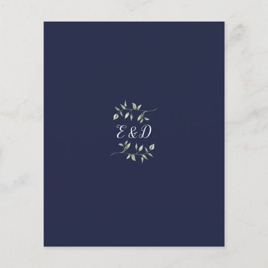 Budget Greenery Navy Blue Wedding Einladung (Rückseite)