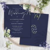 Budget Greenery Navy Blue Wedding Einladung