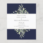 Budget Greenery Navy Blue Wedding Einladung (Vorderseite)