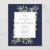 Budget Greenery Navy Blue Wedding Foto Einladung (Vorderseite)