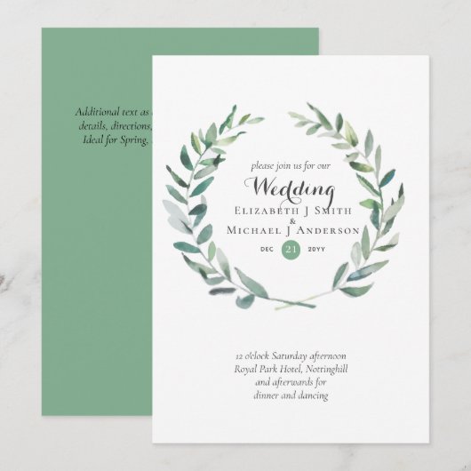 Budget Greenery Olive Blätter Hochzeiten Einladung (Vorne/Hinten)