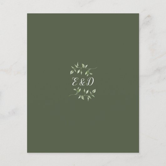 Budget Greenery Olive Green Wedding Einladung (Rückseite)