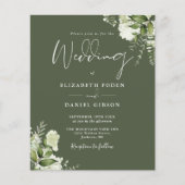 Budget Greenery Olive Green Wedding Einladung (Vorderseite)