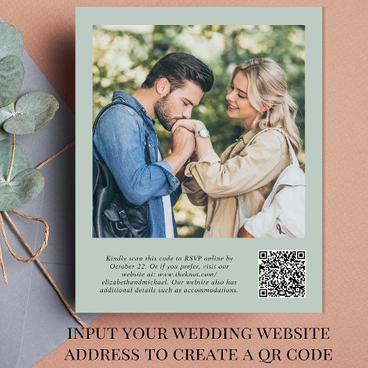 Budget Greenery QR Code Foto Hochzeit Einladung