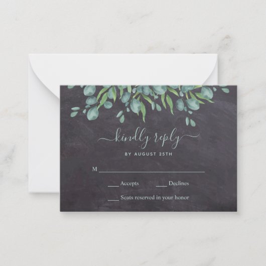 Budget Greenery Rustic Blätter Wedding RSVP Card Mitteilungskarte (Vorderseite)