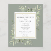 Budget Greenery Sage Green Brautparty Einladung (Vorderseite)