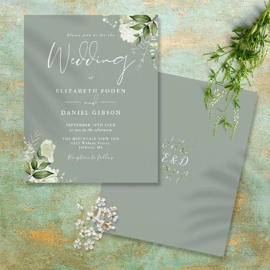 Budget Greenery Sage Green Wedding Einladung