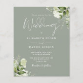 Budget Greenery Sage Green Wedding Einladung (Vorderseite)