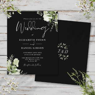 Budget Greenery Schwarz-weiß Hochzeitseinladung