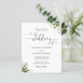 Budget Greenery Script Foto Einladung Hochzeitsfei (Stehend Vorderseite)