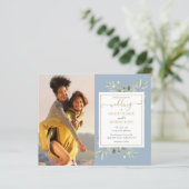 Budget Greenery Script Foto Einladung Hochzeitsfei (Stehend Vorderseite)