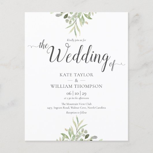 Budget Greenery Script Wedding Foto Einladung (Vorderseite)