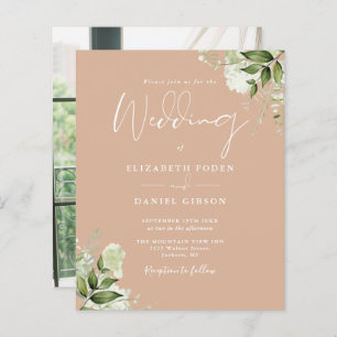 Budget Greenery Tan Foto Hochzeit Einladung