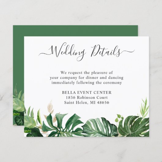 Budget Greenery Tropical Palm Wedding Details Card (Vorne/Hinten)