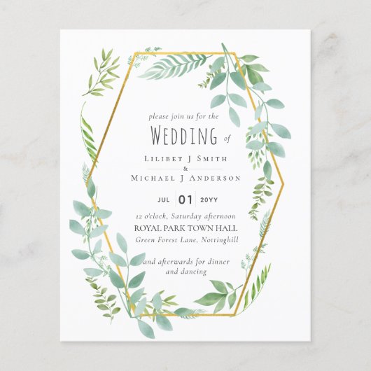 Budget Greenery Wedding Einladung (Vorderseite)