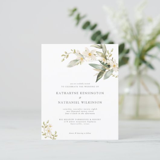 Budget Greenery Wedding Einladung (Stehend Vorderseite)