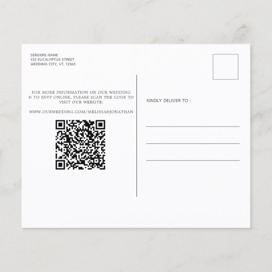 Budget Greenery Wedding QR Code Save the Date (Rückseite)