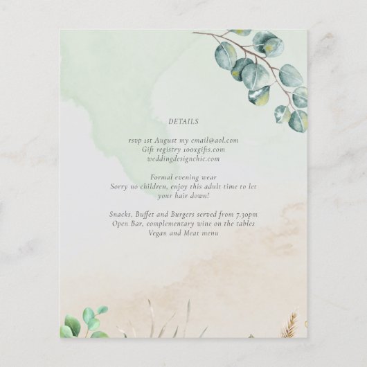 Budget Greenery Wedding RECEPTION Abend Einladung Flyer (Hinten)