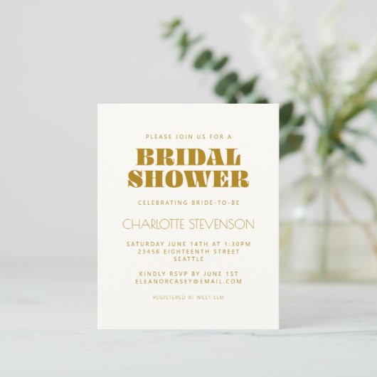 Budget Groovy 70er Botanisches Gold Brautparty (Stehend Vorderseite)