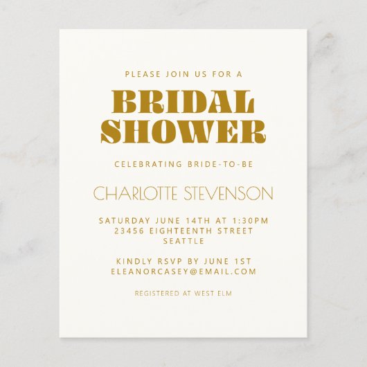 Budget Groovy 70er Botanisches Gold Brautparty (Vorderseite)