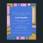 Budget Groovy Abstrakt Blue Bat Mitzvah Einladung<br><div class="desc">Budget Groovy Abstrakt Blau und Rosa Bat Mitzvah</div>