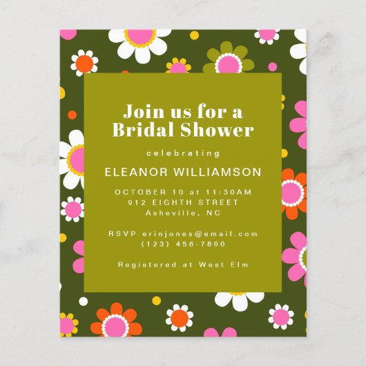 Budget Groovy Blume Olivenöl Brautparty Einladung (Vorderseite)