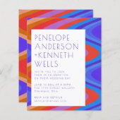 Budget Groovy Curvy Lines Blue Red Wedding Einladu (Vorne/Hinten)