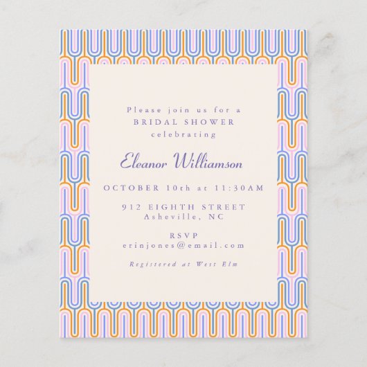 Budget Groovy Periwinkle Brautparty Einladung (Vorderseite)