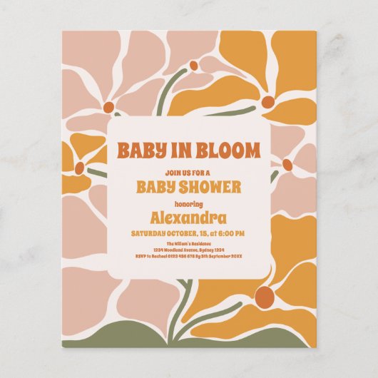 Budget Groovy Retro Hippie Floral Baby Dusche (Vorderseite)