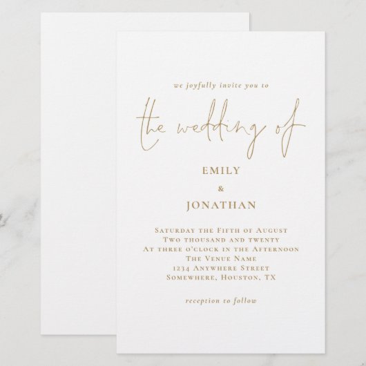 Budget Größere Gold White Wedding Einladung (Vorne/Hinten)