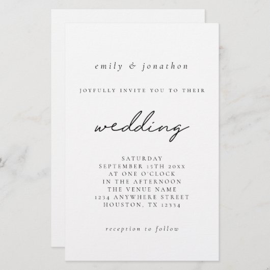 Budget Größere Schwarz-weiße Skripteinladung (Vorne/Hinten)