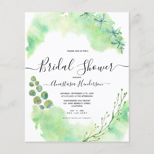 Budget-Grün. Brautparty. Einladung (Vorderseite)