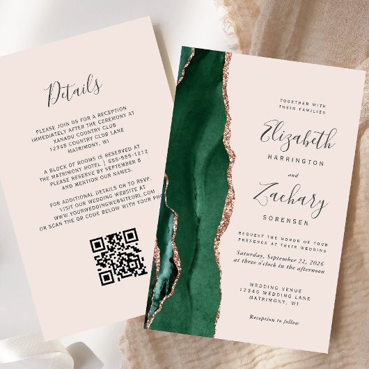 Budget Grün Roségold Achat Blush QR Code Hochzeit